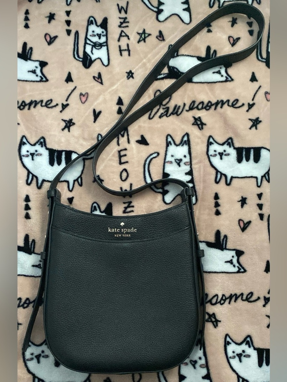 kate spade Black Pebbled Leather Small Crossbody Saddle Bag